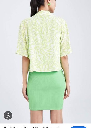 Sarı Kısa Kollu Mini Kadın Gömlek - Görsel 2