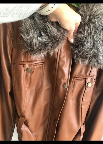 Taba Kürklü Deri Mont - Görsel 4