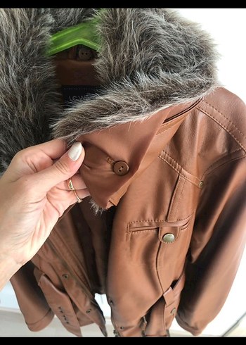 Taba Kürklü Deri Mont - Görsel 6