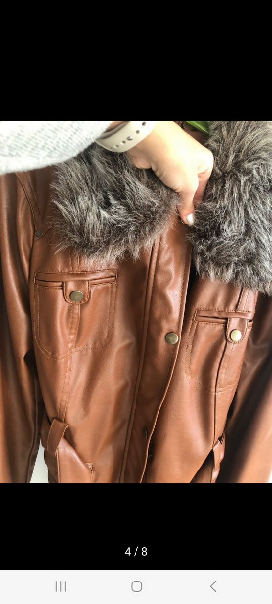 Taba Kürklü Deri Mont - Görsel 4