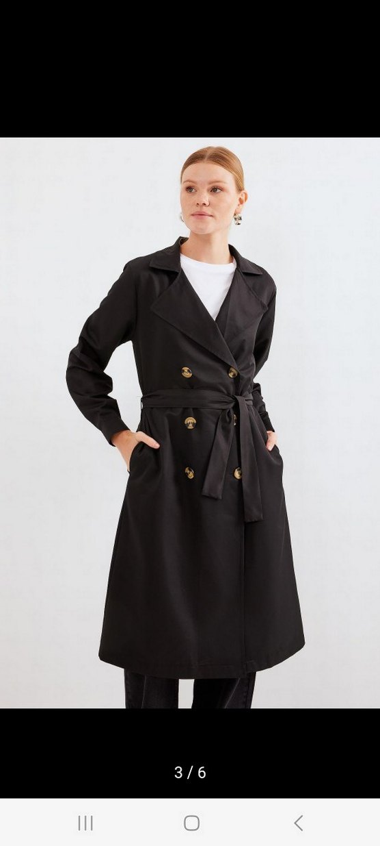 Siyah Kemerli Uzun Kadın Trençkot - Görsel 2
