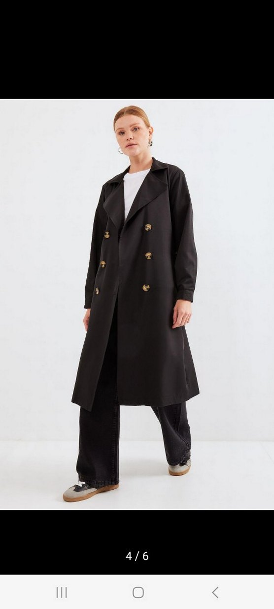 Siyah Kemerli Uzun Kadın Trençkot - Görsel 3