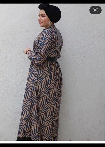 Kahverengi Zebra Desenli Uzun Elbise - Görsel 3