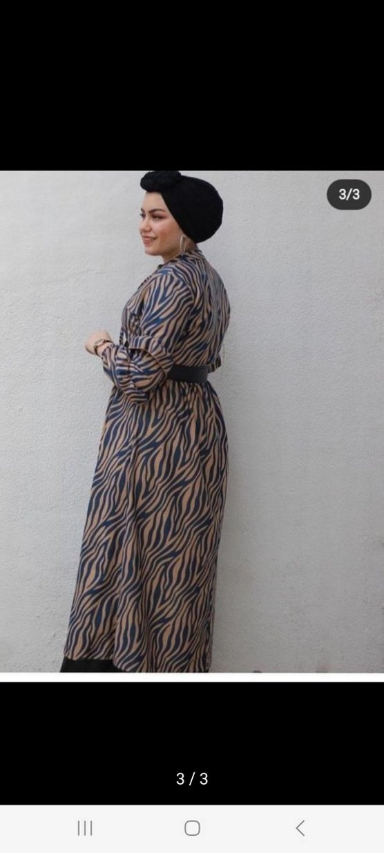 Kahverengi Zebra Desenli Uzun Elbise - Görsel 3