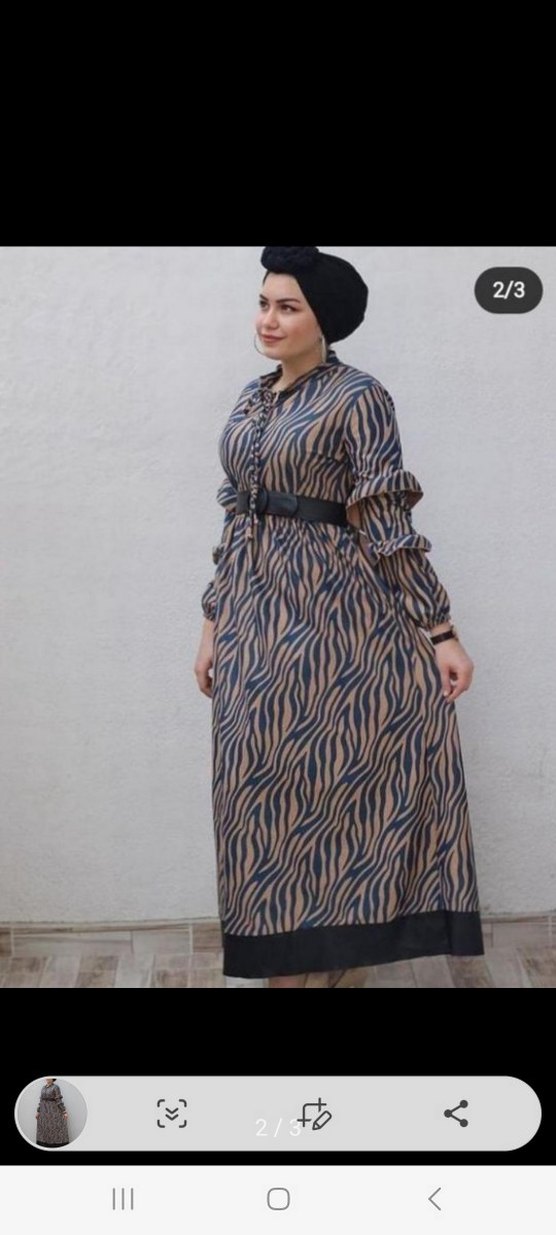 Kahverengi Zebra Desenli Uzun Elbise - Görsel 2