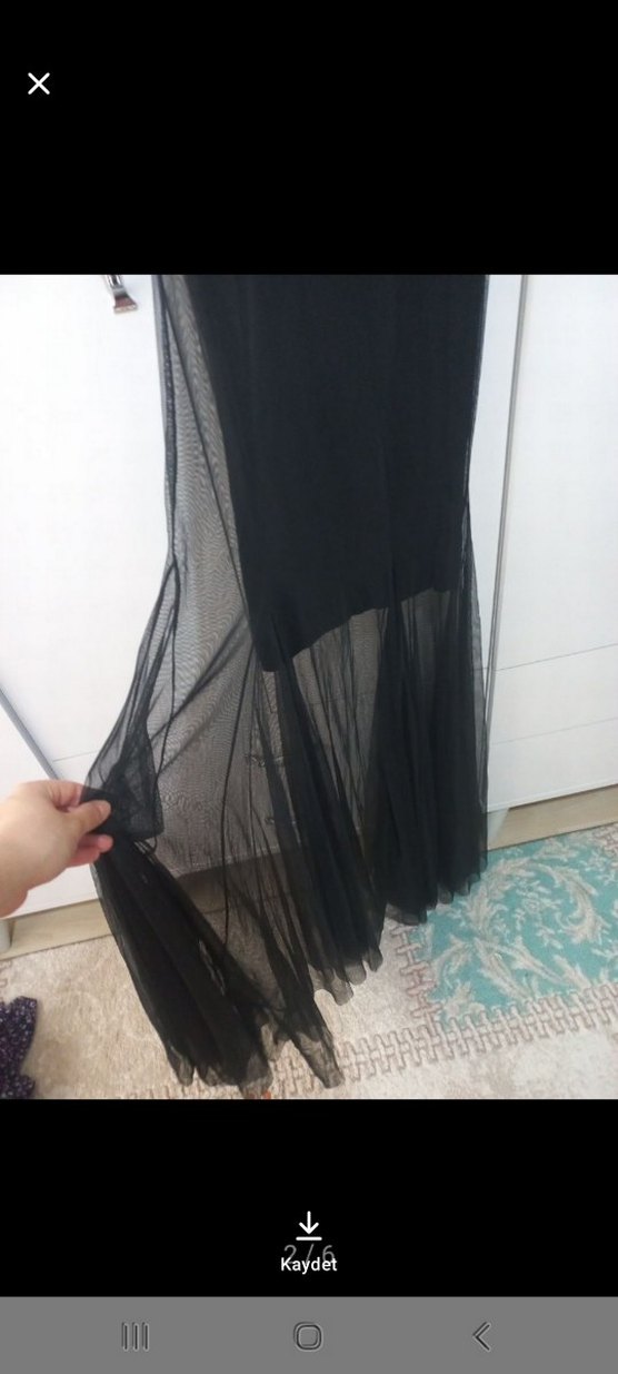 Şeffaf Detaylı Uzun Siyah Gotik Elbise - Görsel 3