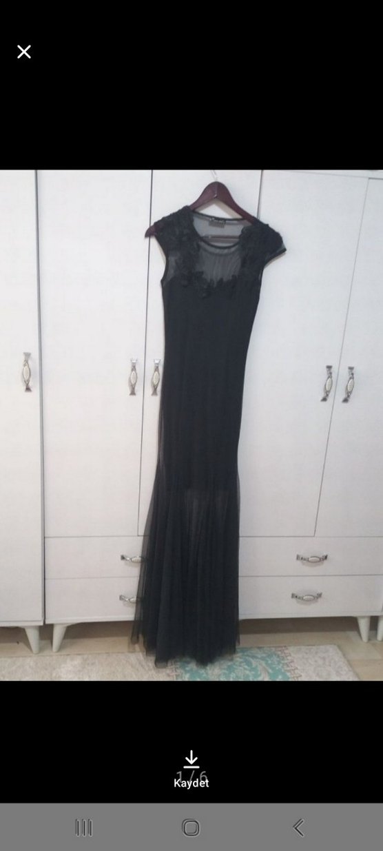 Şeffaf Detaylı Uzun Siyah Gotik Elbise - Görsel 2