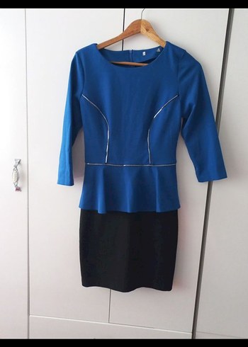 Mavi Kemerli Mini Ofis Elbisesi - Görsel 2