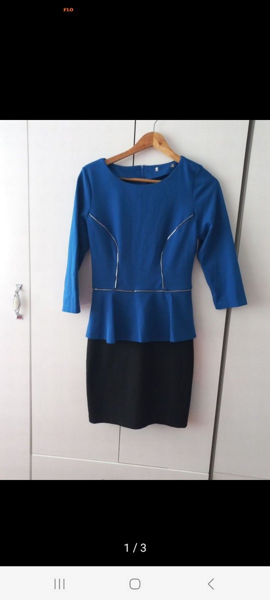 Mavi Kemerli Mini Ofis Elbisesi - Görsel 2