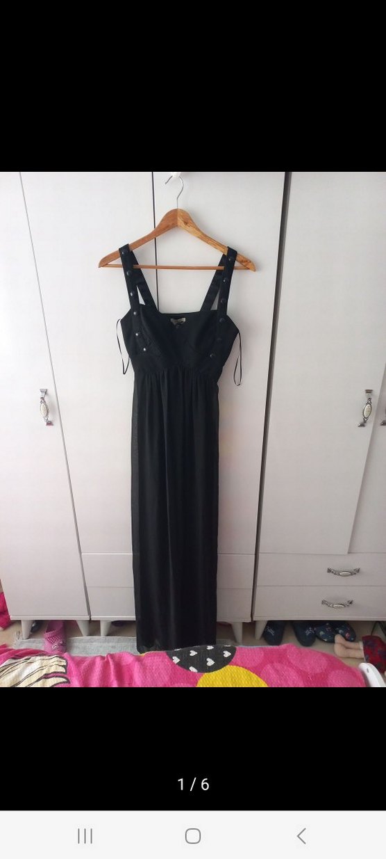 Uzun Siyah V Yaka Gotik Abiye Elbise - Görsel 2