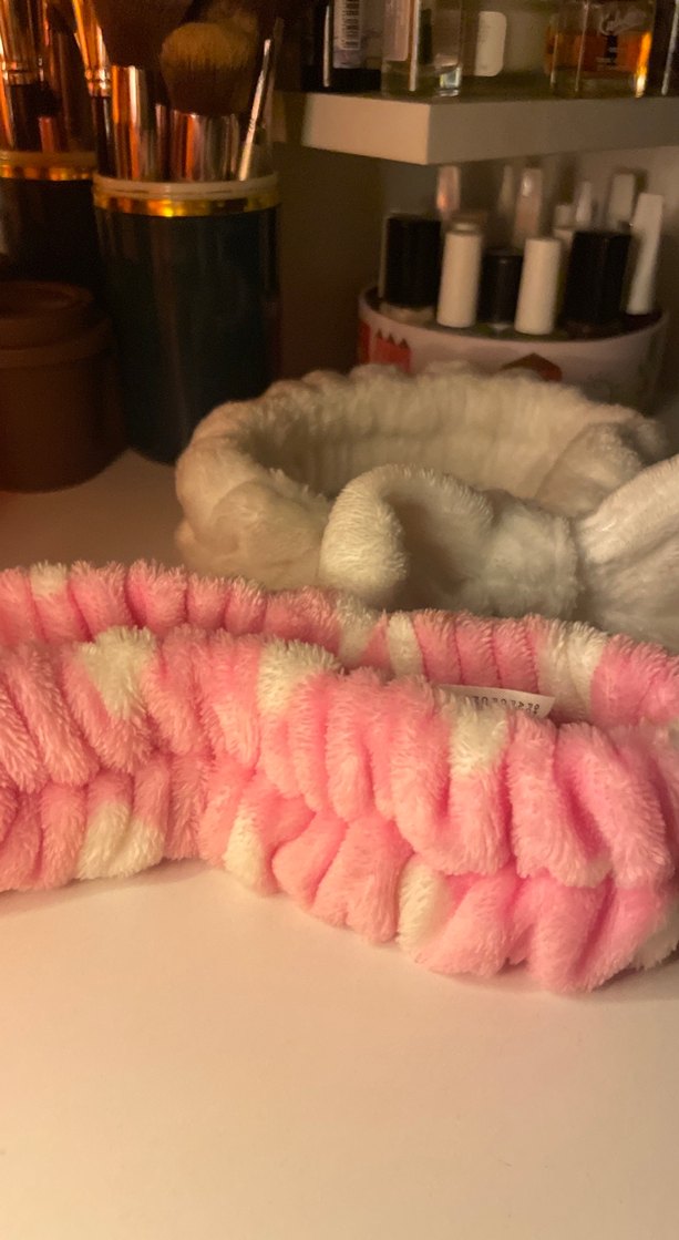 Pembe ve Beyaz Peluş Elastik Saç Bantları - Görsel 2