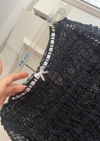 Dantel Detaylı Siyah Kadın Bluz - Görsel 5