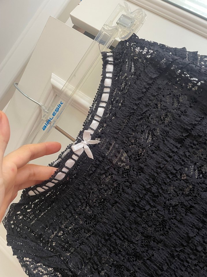 Dantel Detaylı Siyah Kadın Bluz - Görsel 5