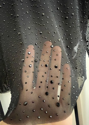 Transparan taş işlemeli bluz - Görsel 6