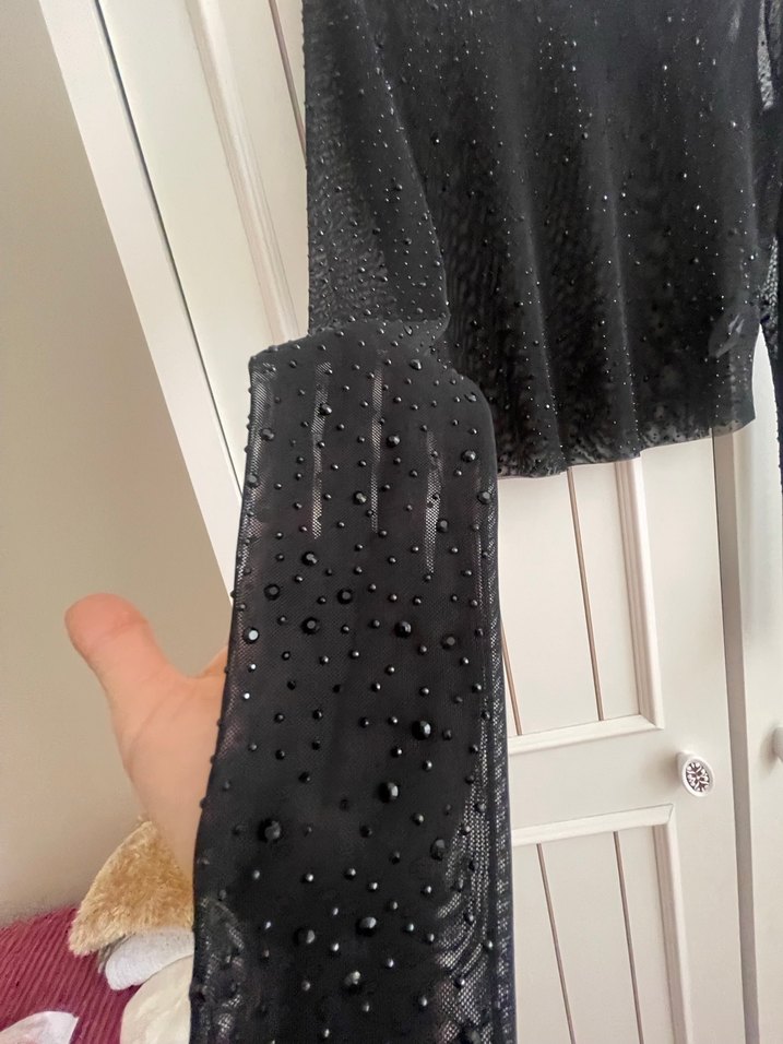 Transparan taş işlemeli bluz - Görsel 3