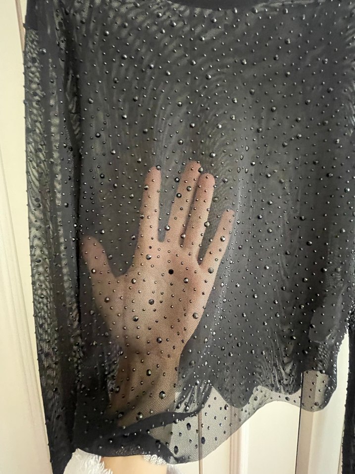 Transparan taş işlemeli bluz - Görsel 2