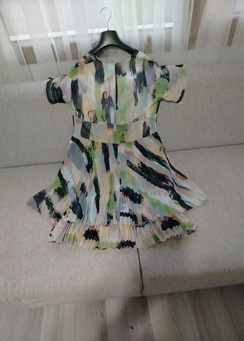 V Yaka Kısa Kollu Pilili Mini Elbise İPEK YOL marka - Görsel 6