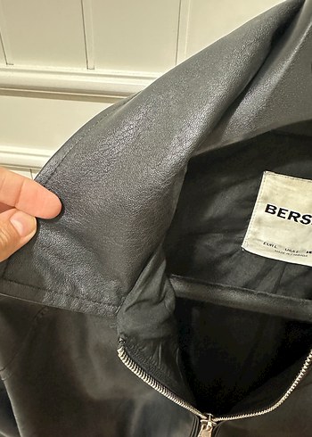 l Beden Siyah Deri Fermuarlı Kadın Ceket