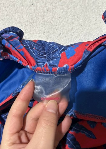 Kırmızı Mavi Desenli Drapeli Kadın Mayo - Görsel 2