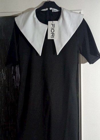 Fiori Siyah Midi Goth Ofis Elbisesi