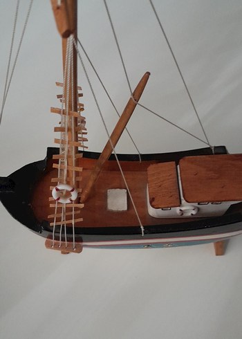 Ahşap Mavi Yelkenli Gemi Figürin - Görsel 4