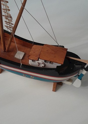 Ahşap Mavi Yelkenli Gemi Figürin - Görsel 3