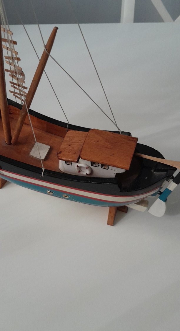 Ahşap Mavi Yelkenli Gemi Figürin - Görsel 3