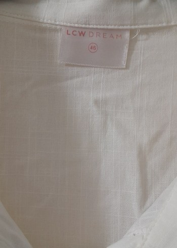 Düğmeli Beyaz Keten Kadın Gömlek - Görsel 2