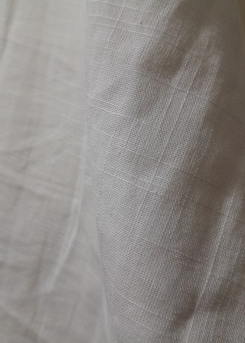 Düğmeli Beyaz Keten Kadın Gömlek - Görsel 4