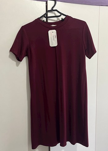 Bordo Kısa Kollu Midi Kadın Elbise