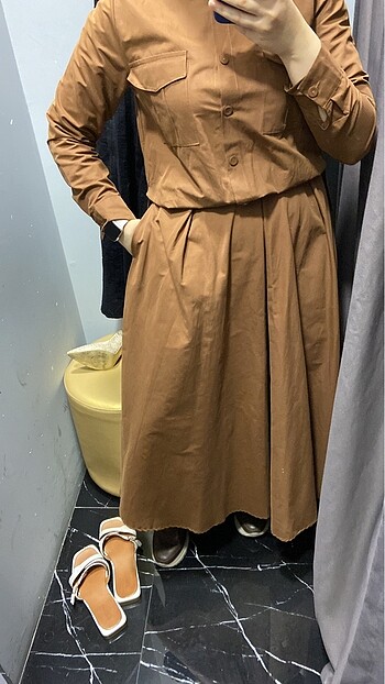 Kahverengi etekli takım yazlık kumaş yeni - Görsel 2