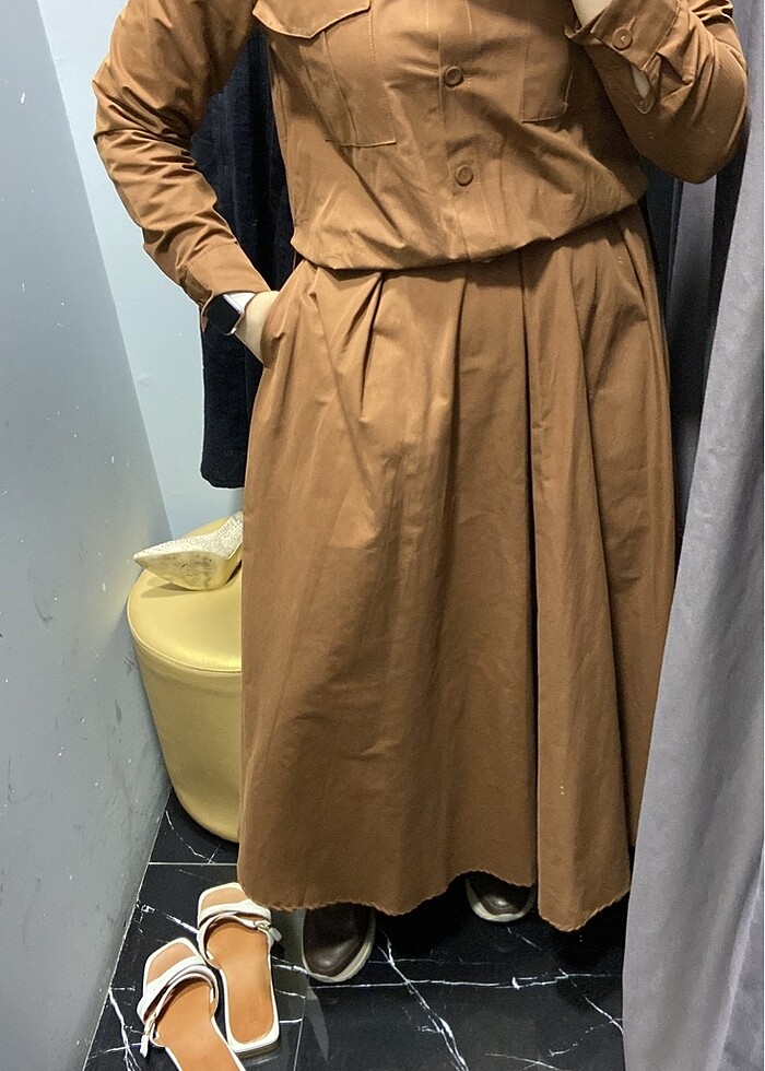 Kahverengi etekli takım yazlık kumaş yeni - Görsel 2