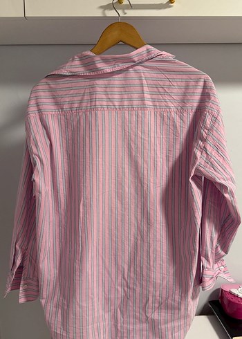 xs Beden Düğmeli Pembe Çizgili Kadın Gömlek Zara