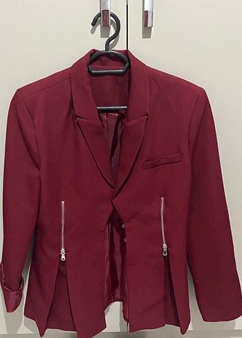Bordo Kadın Blazer Ceket Fermuarlı