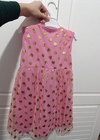 7 Yaş Beden Kız Çocuk Pembe Kalp Desenli Kolsuz Elbise