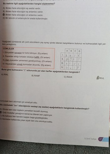 5. Sınıf Bal Türkçe Soru Bankası - Görsel 9