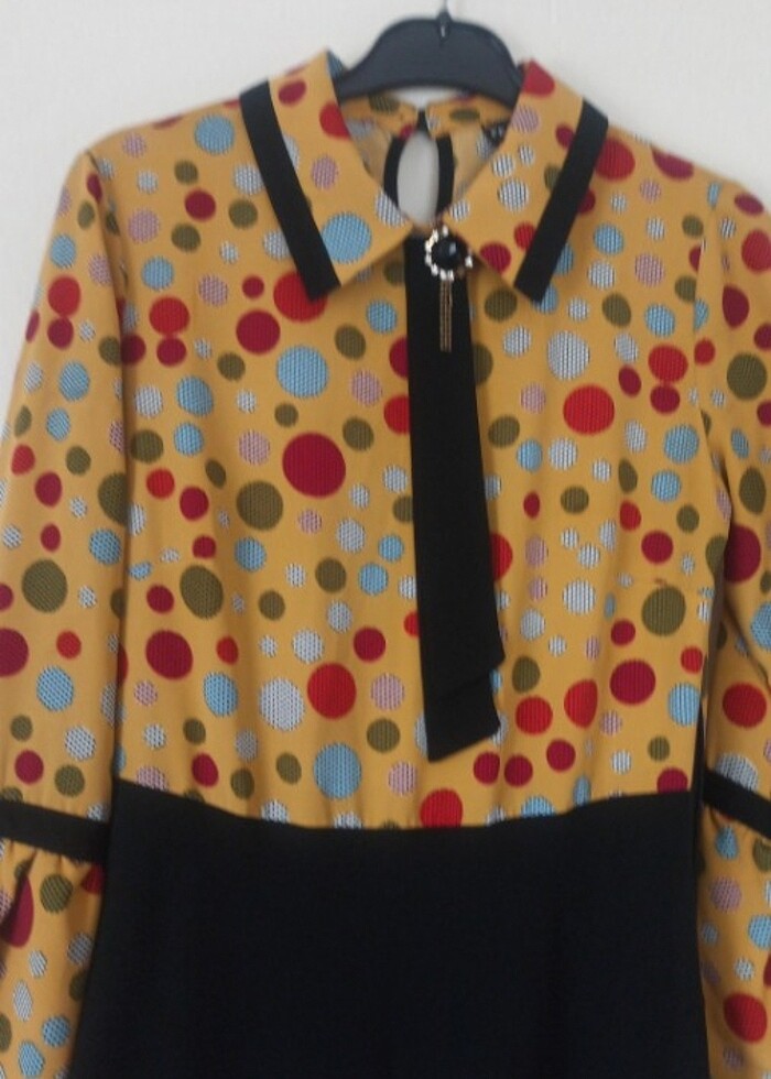 Tesettür elbise hardal sarısı rengi - Görsel 3