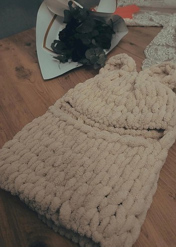 Bej Örgü analı kızlı balaklava bere - Görsel 2