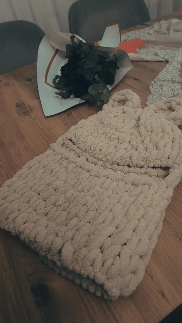 Bej Örgü analı kızlı balaklava bere - Görsel 2