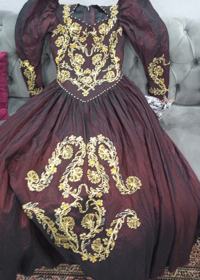 35 yıllık antika tafta karpuz kol elbise  - Görsel 3