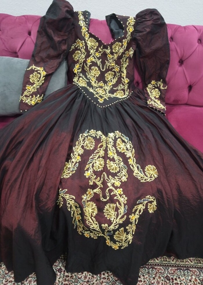 35 yıllık antika tafta karpuz kol elbise  - Görsel 4