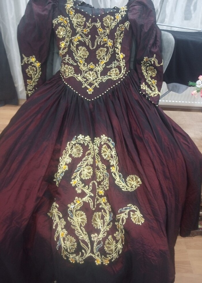 35 yıllık antika tafta karpuz kol elbise  - Görsel 5