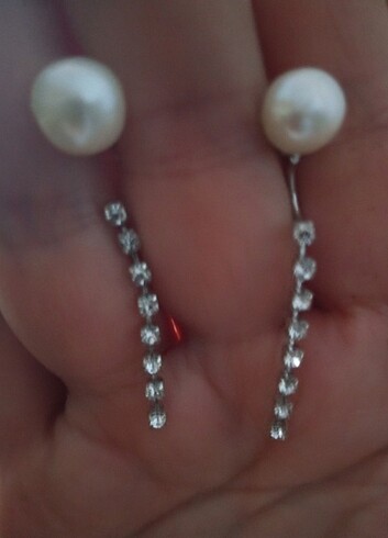 Gerçek İnci pirlanta taşlı küpe - Görsel 5