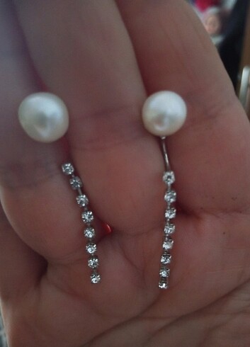 Gerçek İnci pirlanta taşlı küpe - Görsel 7