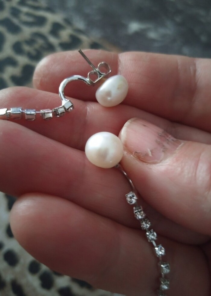 Gerçek İnci pirlanta taşlı küpe  - Görsel 2