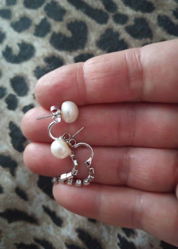 Gerçek İnci pirlanta taşlı küpe  - Görsel 4