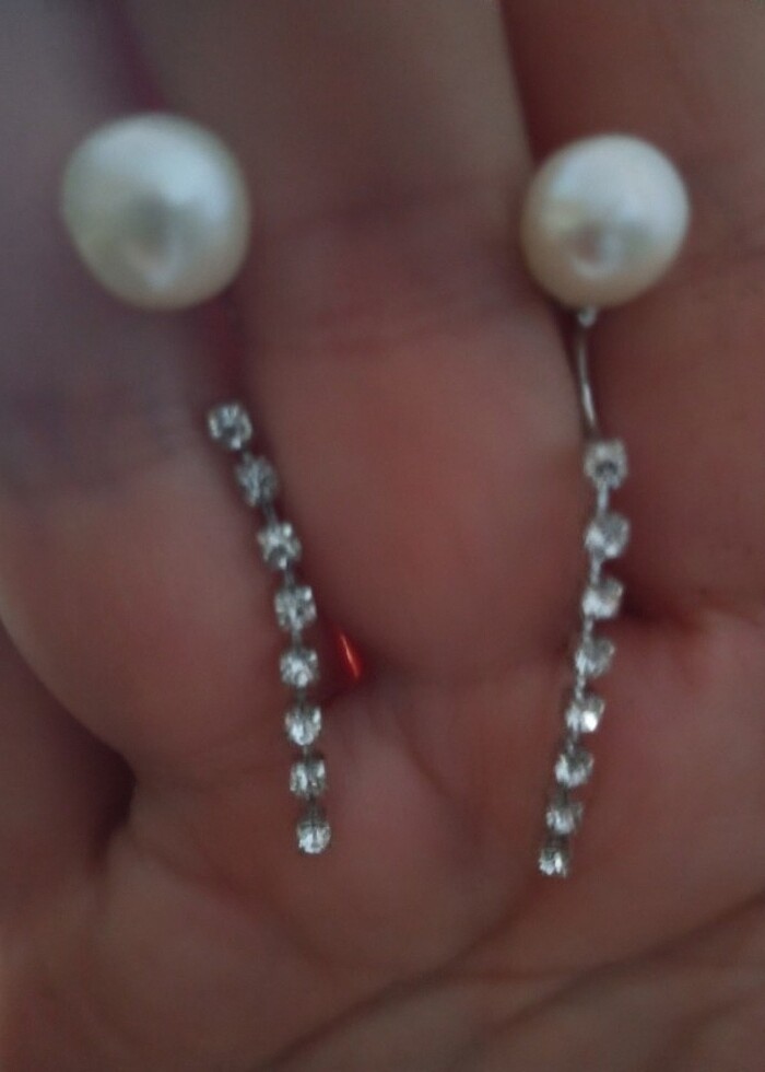 Gerçek İnci pirlanta taşlı küpe  - Görsel 5