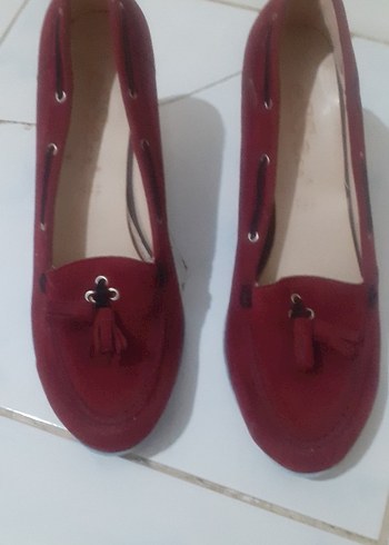 Bordo Süet Topuklu Kadın Babet