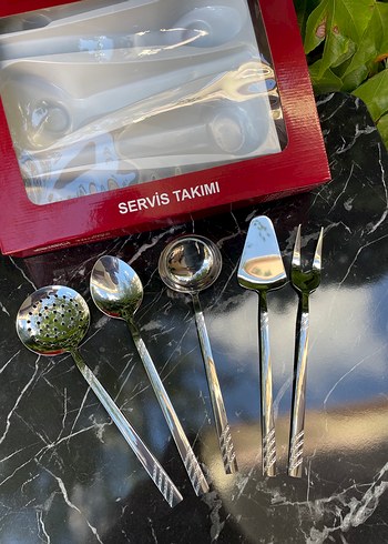 Jumbo Dilay 5 Parça Servis Takımı Kepçe Kevgir Set Nehir Servis Takımı