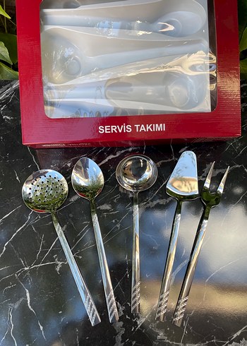 Beden gri Renk Dilay 5 Parça Servis Takımı Kepçe Kevgir Set Nehir Servis Takımı